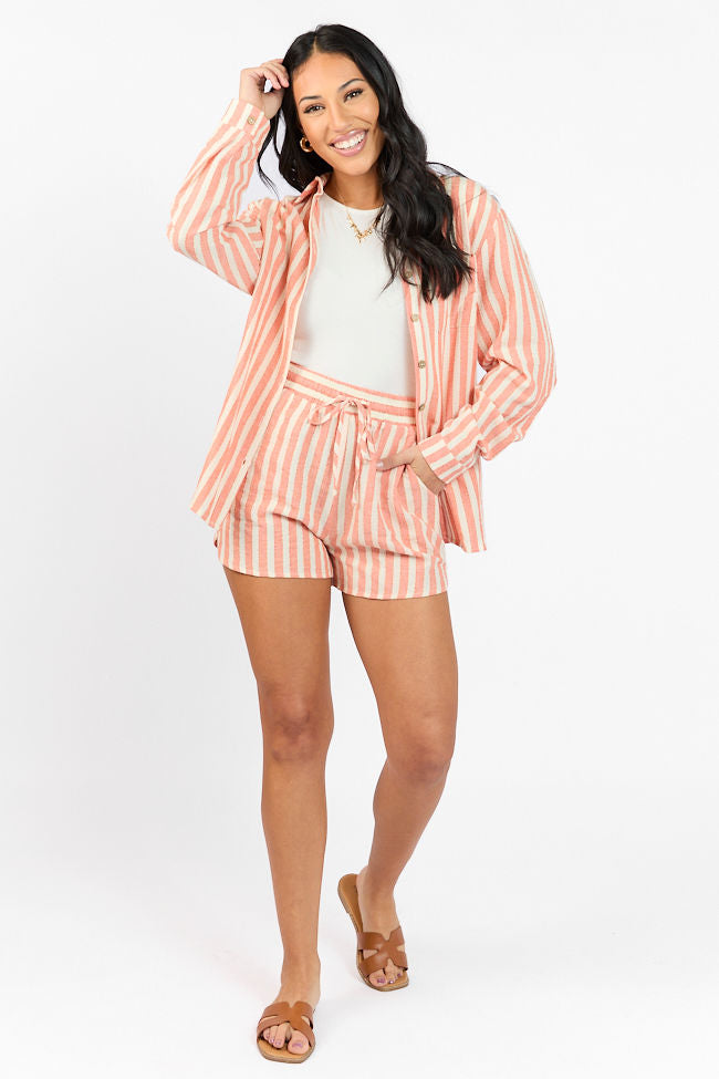 With The Tide Coral Striped Button Up Top FINAL SALE-Sunny Prom