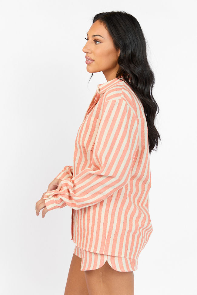 With The Tide Coral Striped Button Up Top FINAL SALE-Sunny Prom