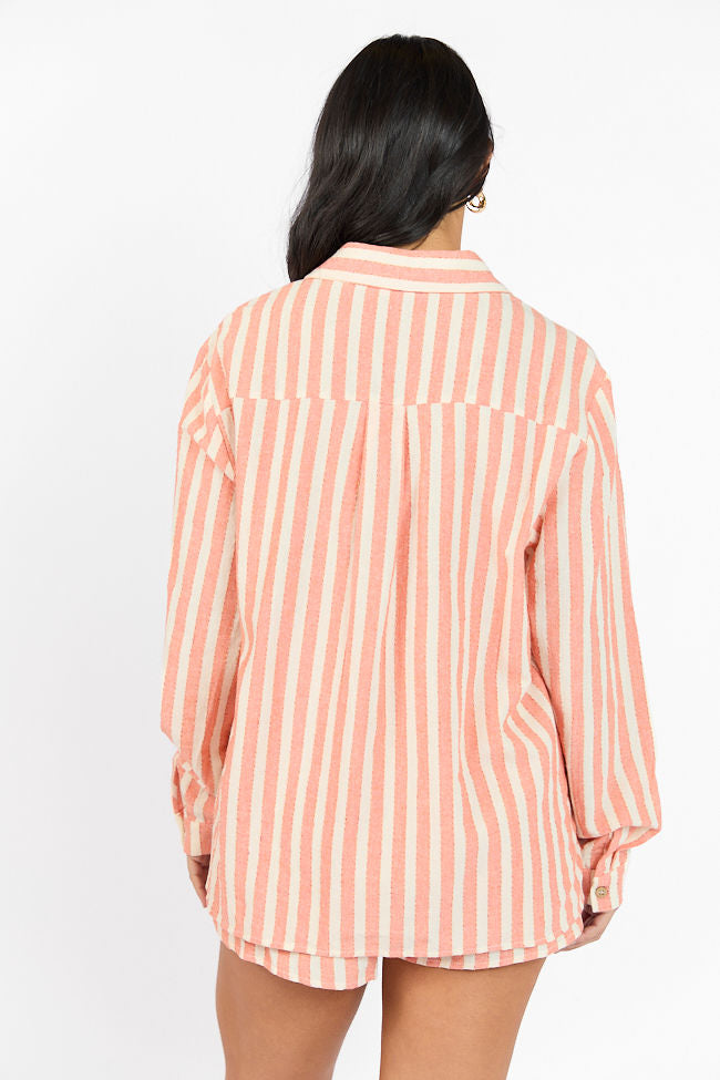 With The Tide Coral Striped Button Up Top FINAL SALE-Sunny Prom