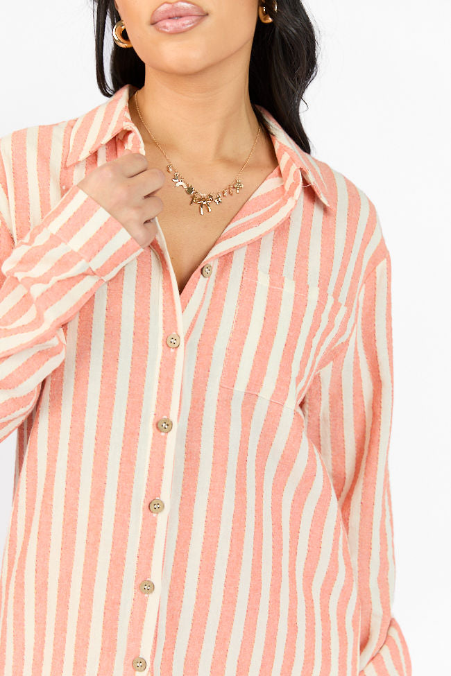 With The Tide Coral Striped Button Up Top FINAL SALE-Sunny Prom