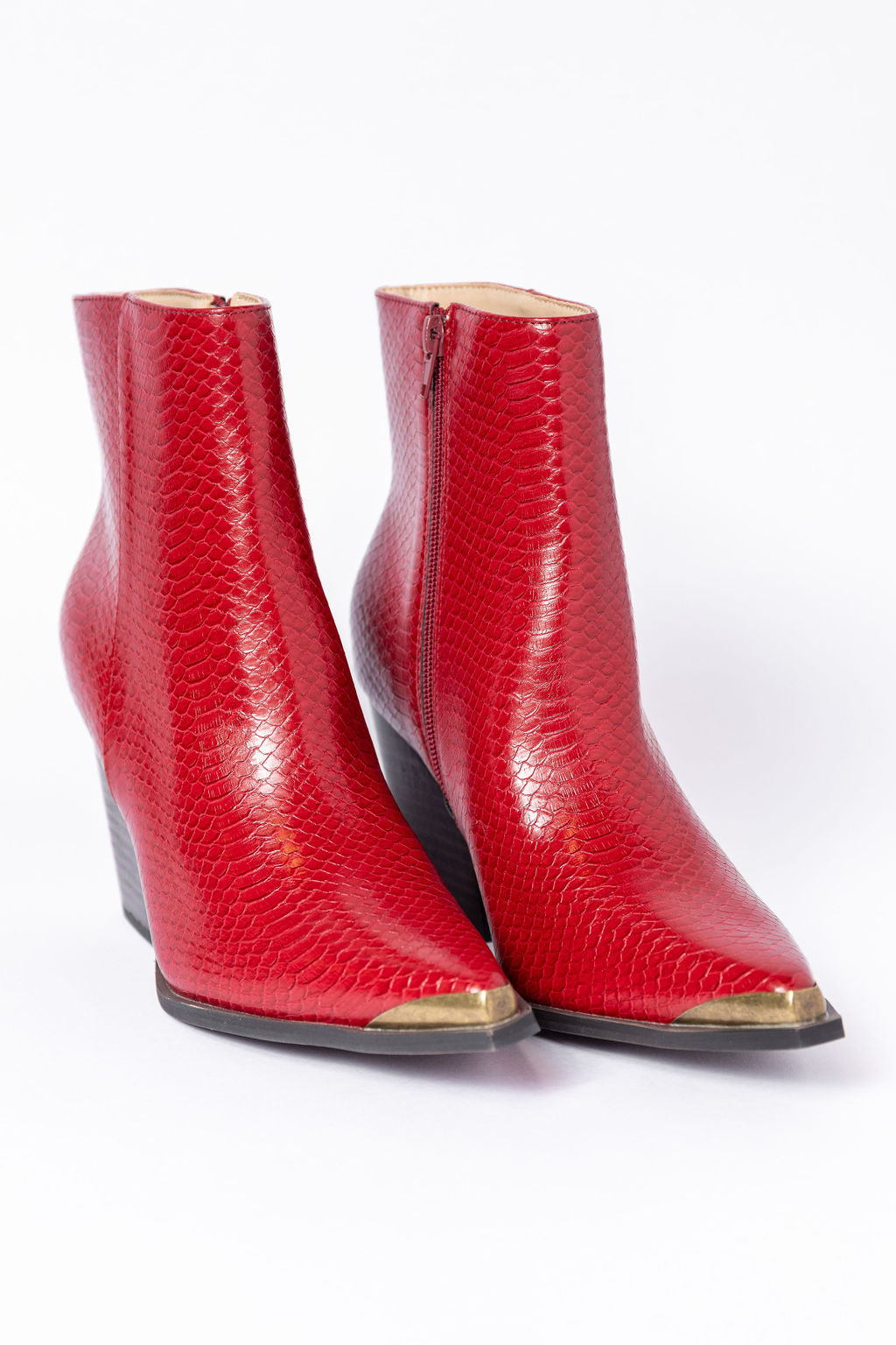 Jessie Red Snakeskin Pointed Toe Booties SALE-Sunny Prom