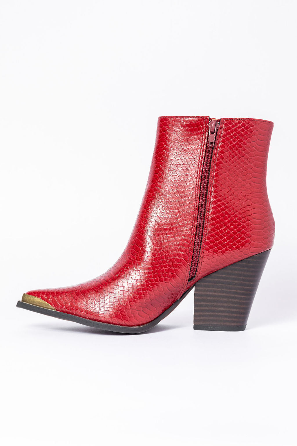 Jessie Red Snakeskin Pointed Toe Booties SALE-Sunny Prom