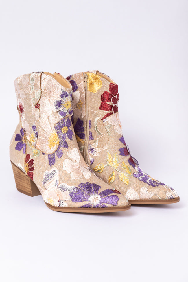 Gemma Floral Pointed Toe Booties SALE-Sunny Prom