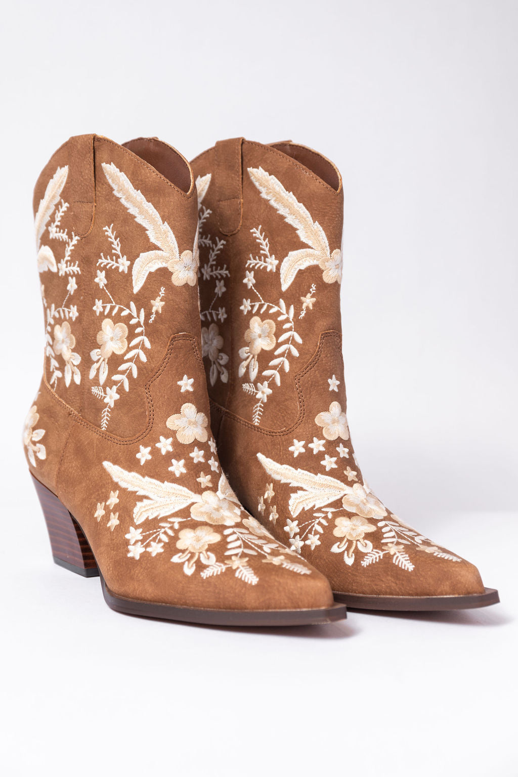 Paige Cocoa Embroidered Booties SALE-Sunny Prom