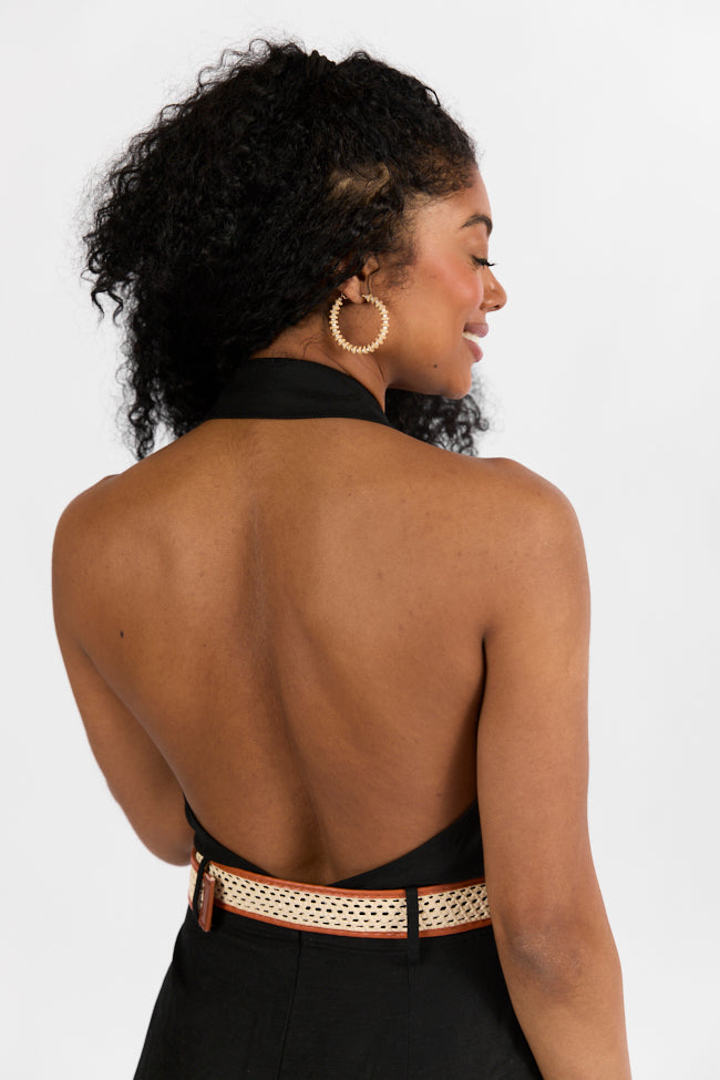 Five Star Black Collared Romper With Belt Detail FINAL SALE-Sunny Prom