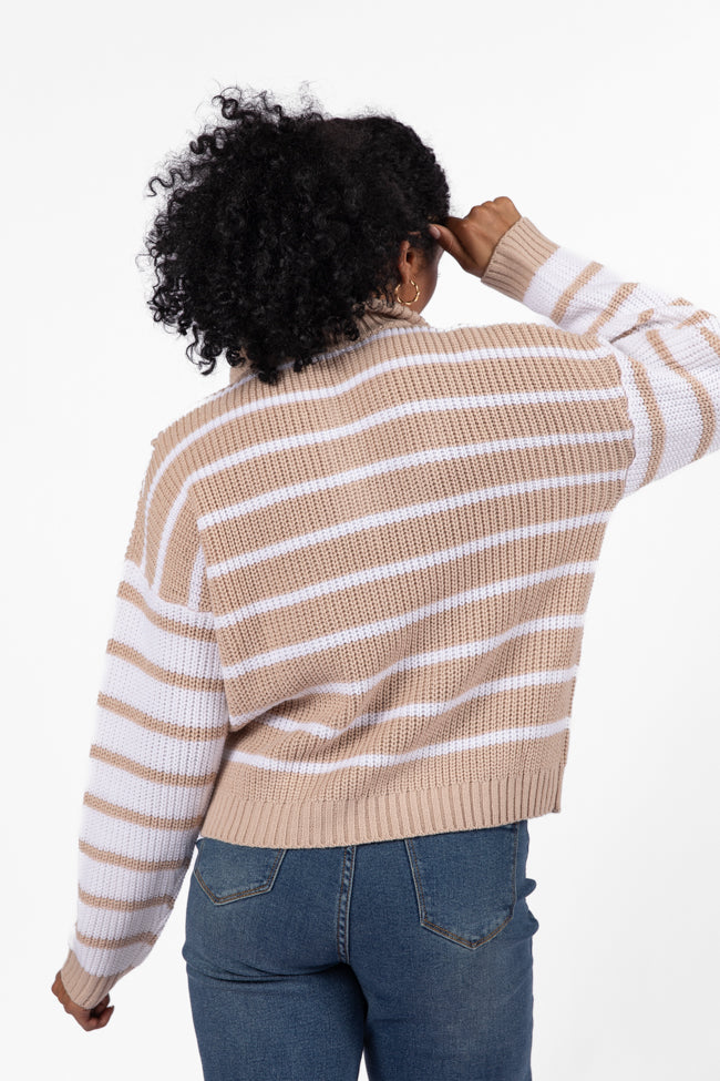 Worth Melting For Beige Striped Color Block Quarter Zip Pullover Sweater FINAL SALE-Sunny Prom