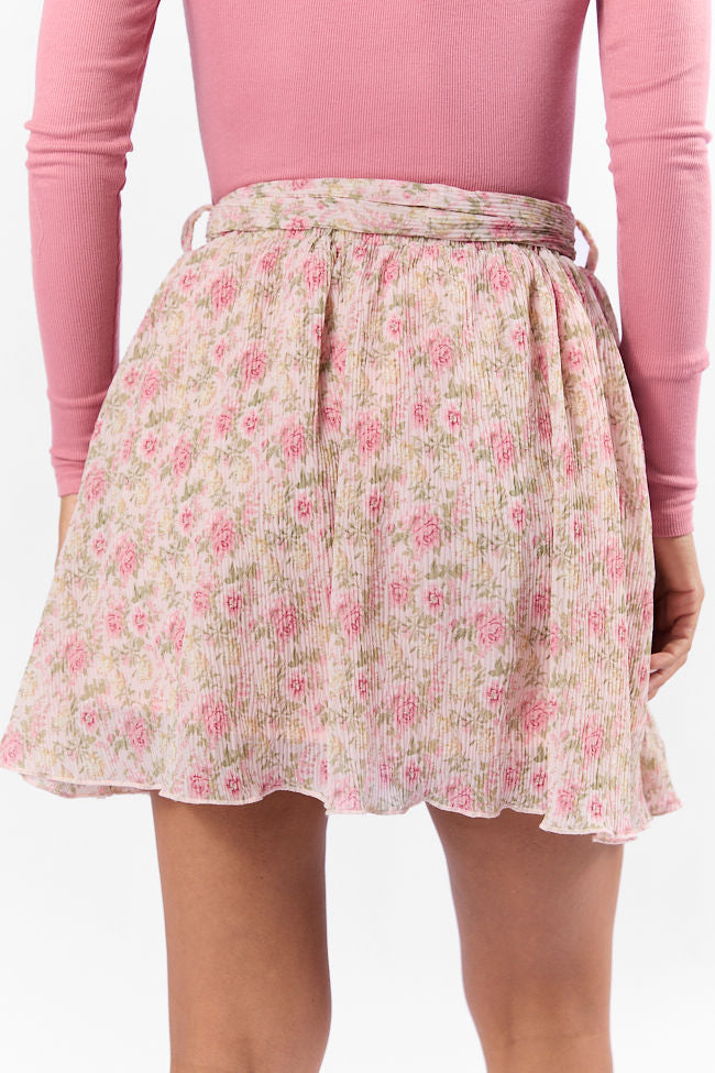 Brunch and Beyond Pink Multi Pleated Belted Floral Skort SALE-Sunny Prom