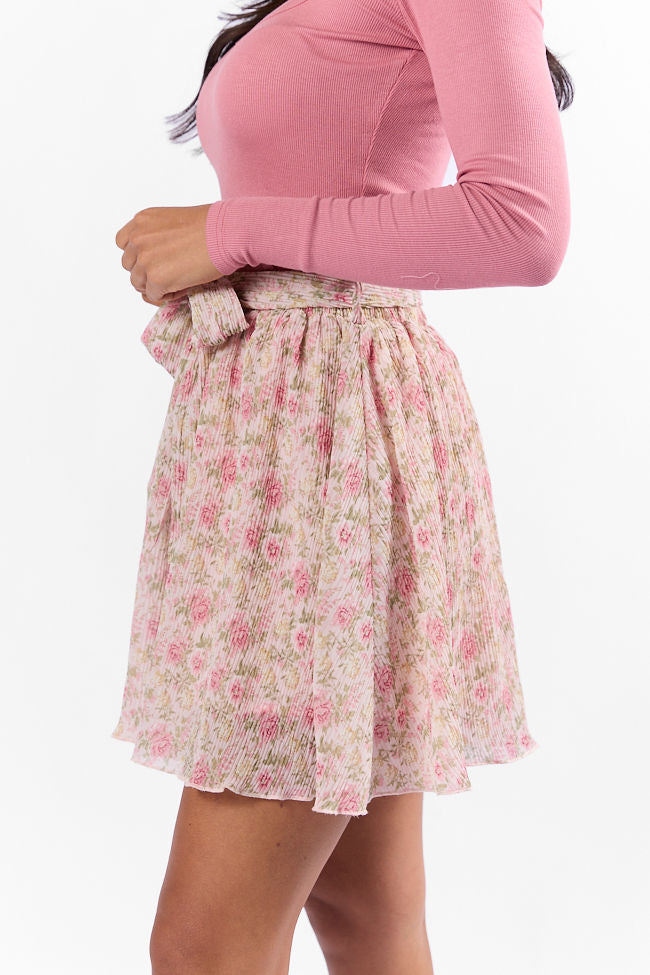Brunch and Beyond Pink Multi Pleated Belted Floral Skort SALE-Sunny Prom
