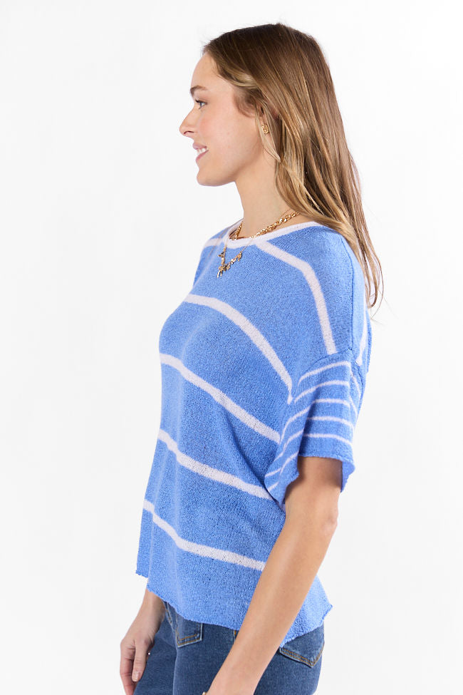 Wear It Well Blue And Ivory Striped Sweater T-Shirt FINAL SALE-Sunny Prom