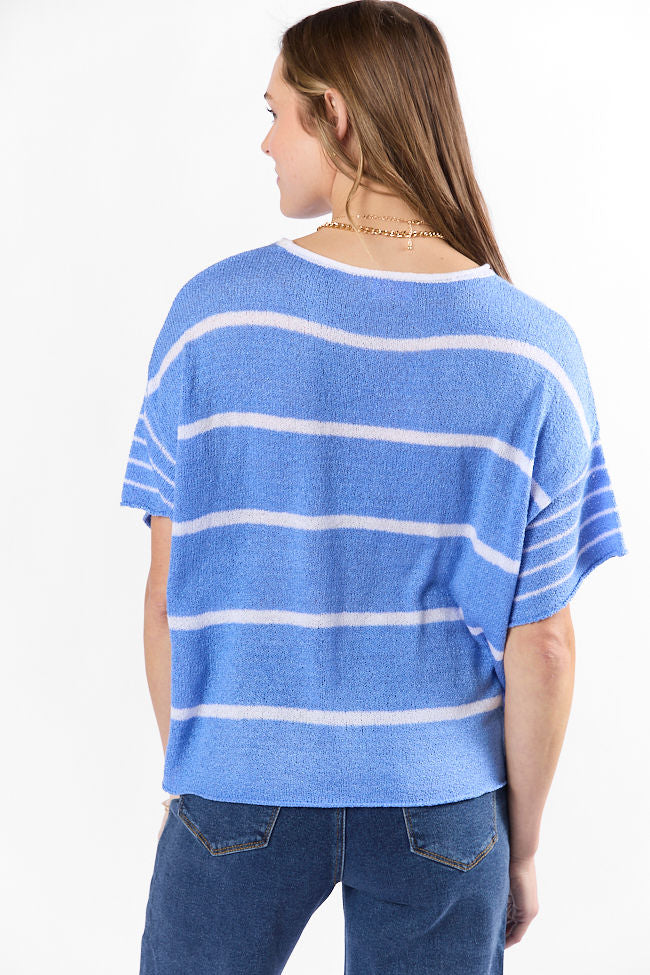 Wear It Well Blue And Ivory Striped Sweater T-Shirt FINAL SALE-Sunny Prom