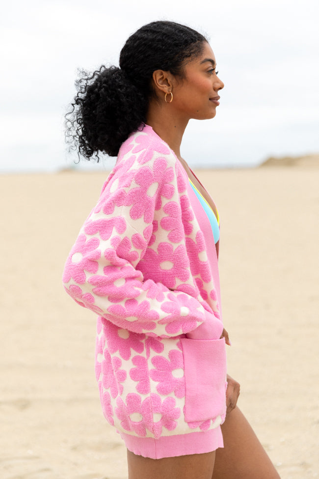 Better Believe It Pink Floral Print Terry Cloth Cardigan FINAL SALE-Sunny Prom