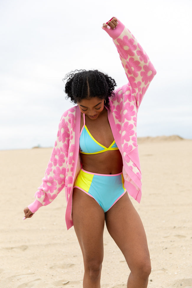 Better Believe It Pink Floral Print Terry Cloth Cardigan FINAL SALE-Sunny Prom