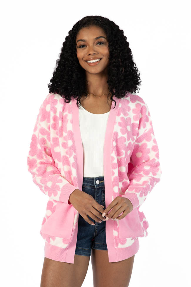 Better Believe It Pink Floral Print Terry Cloth Cardigan FINAL SALE-Sunny Prom