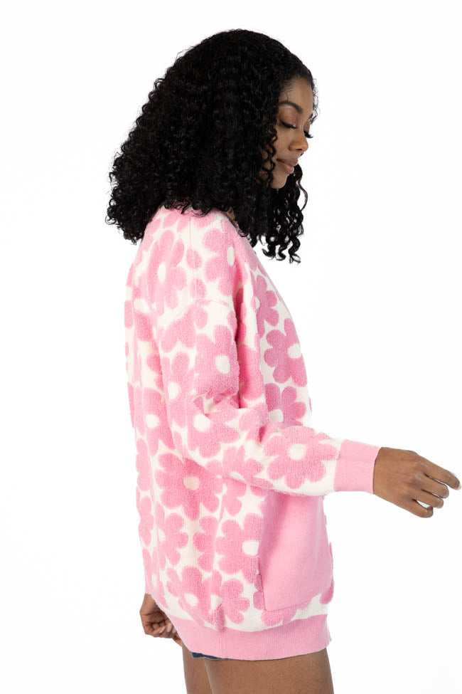 Better Believe It Pink Floral Print Terry Cloth Cardigan FINAL SALE-Sunny Prom