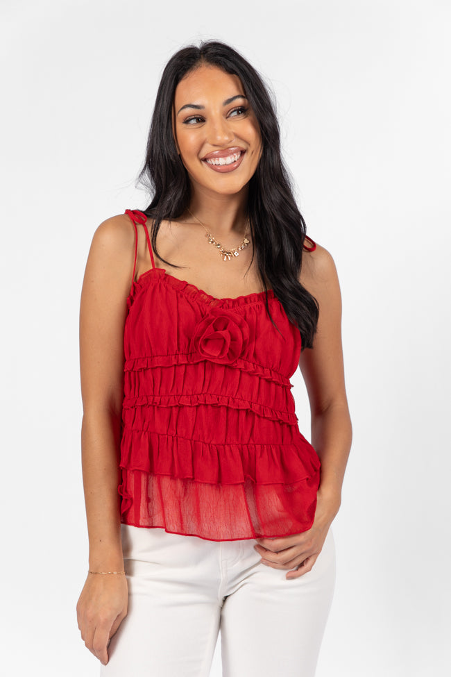 Promise To Another Red Rosette Tie Sleeve Tank FINAL SALE-Sunny Prom