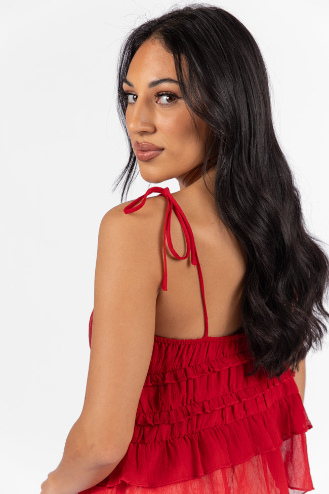 Promise To Another Red Rosette Tie Sleeve Tank FINAL SALE-Sunny Prom