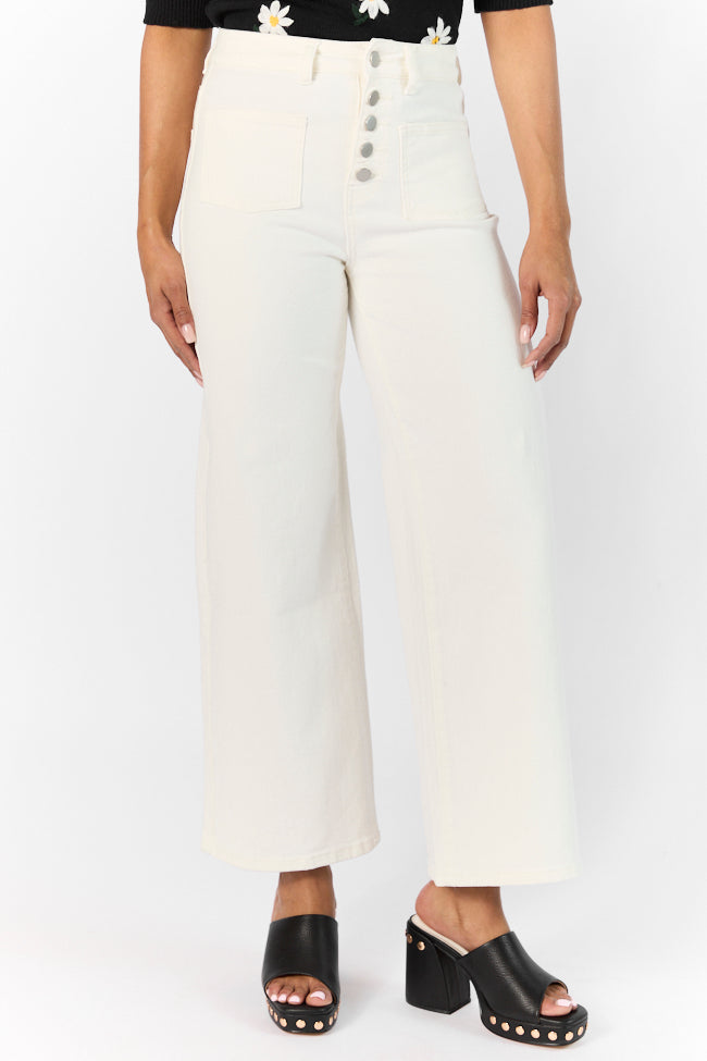 Sutton White Wide Leg Patch Pocket Jeans SALE-Sunny Prom