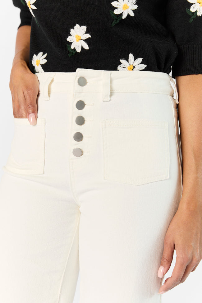 Sutton White Wide Leg Patch Pocket Jeans SALE-Sunny Prom