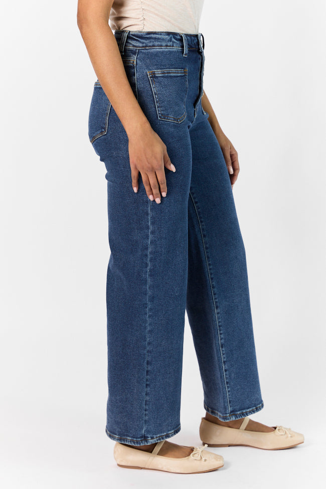 Sutton Dark Wash Wide Leg Patch Pocket Jeans SALE-Sunny Prom