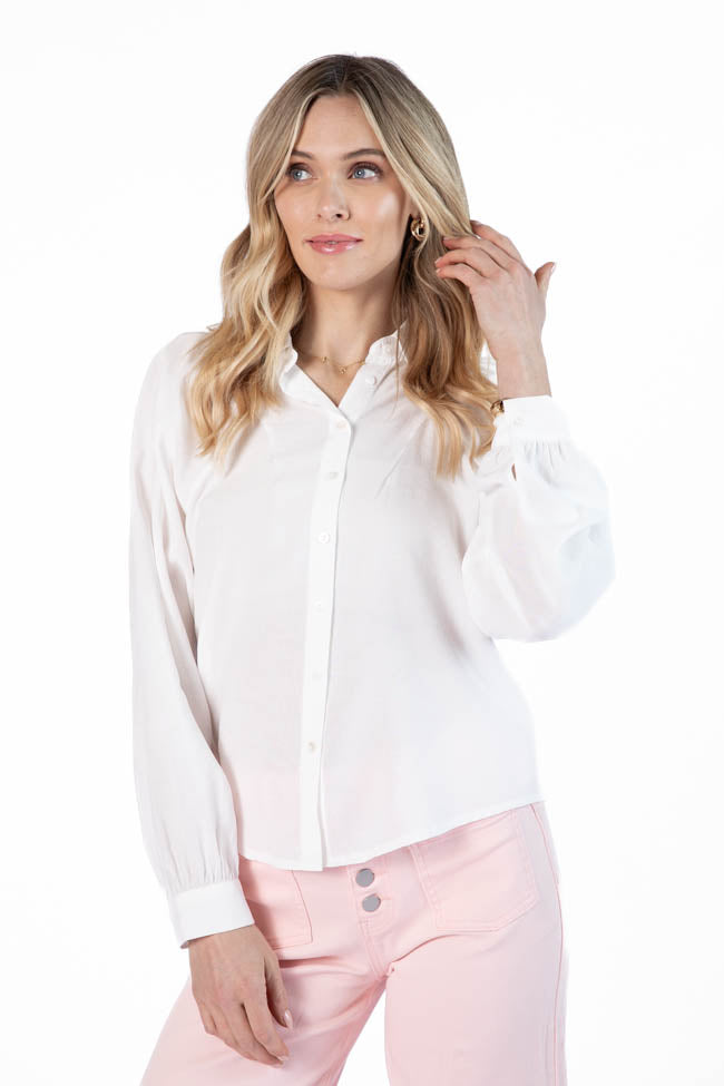Basic Foundation Ivory Button Down Blouse FINAL SALE-Sunny Prom