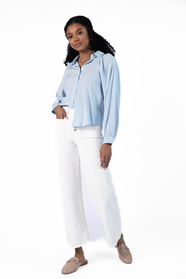 Basic Foundation Blue Button Down Blouse FINAL SALE-Sunny Prom