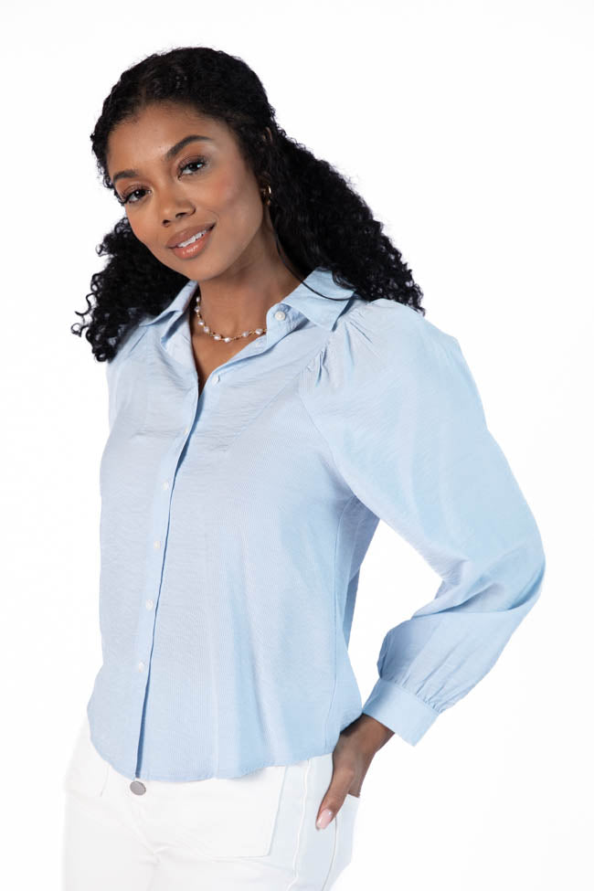 Basic Foundation Blue Button Down Blouse FINAL SALE-Sunny Prom