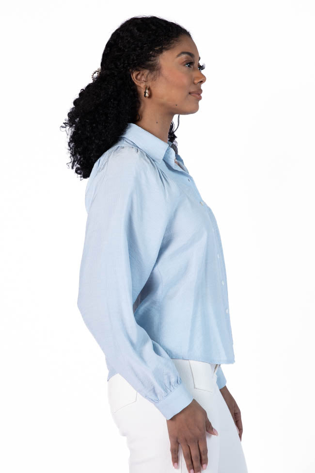 Basic Foundation Blue Button Down Blouse FINAL SALE-Sunny Prom