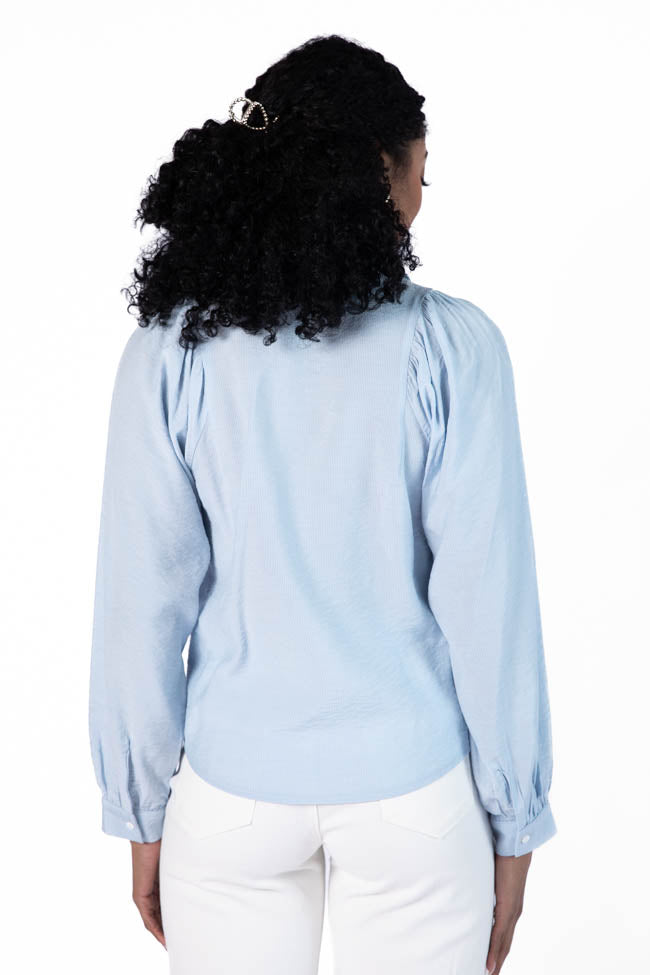 Basic Foundation Blue Button Down Blouse FINAL SALE-Sunny Prom