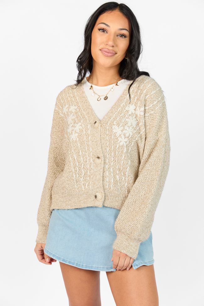 Countryside Charm Taupe Floral Embroidered Cardigan FINAL SALE-Sunny Prom
