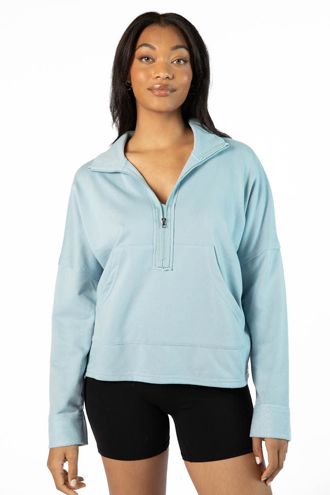 Free Throw Blue Quarter Zip Sweatshirt FINAL SALE-Sunny Prom