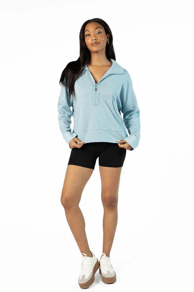 Free Throw Blue Quarter Zip Sweatshirt FINAL SALE-Sunny Prom