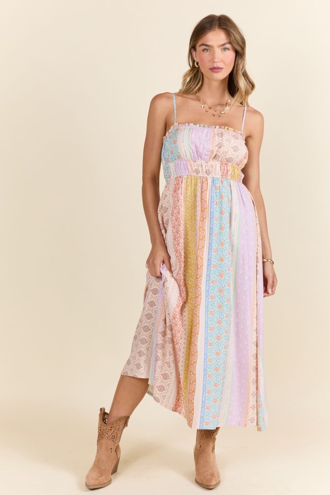 Lovingly Yours Multi Patchwork Print Midi Dress-Sunny Prom