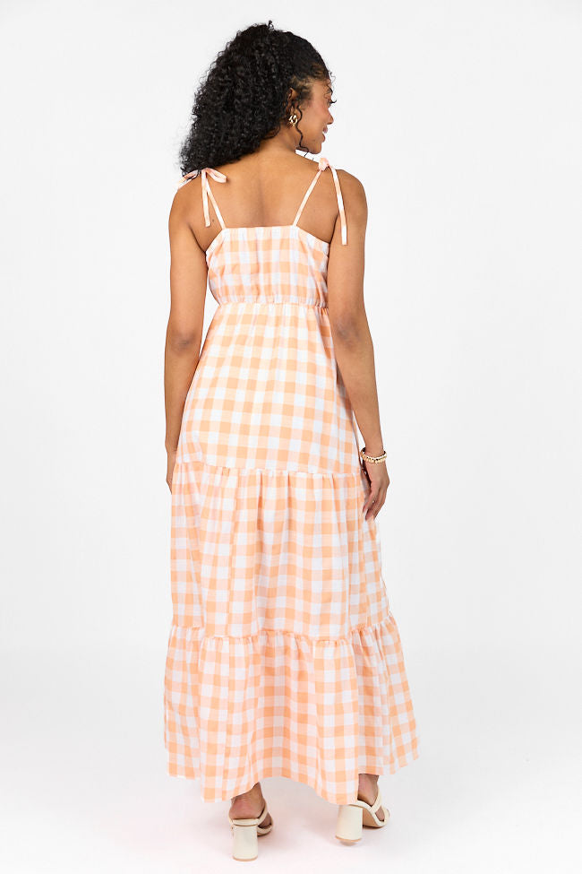 Checked Out Orange Gingham Tie Front Maxi Dress FINAL SALE-Sunny Prom
