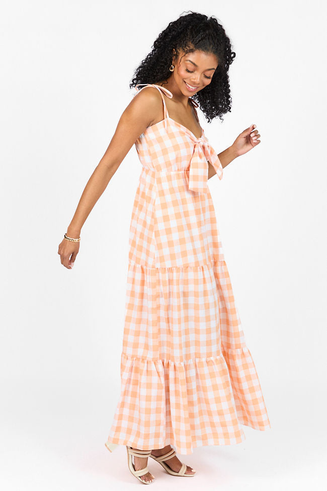 Checked Out Orange Gingham Tie Front Maxi Dress FINAL SALE-Sunny Prom