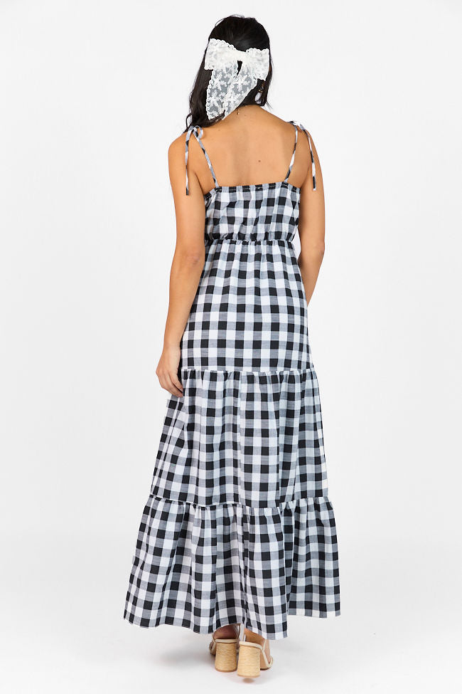 Checked Out Black and White Gingham Tie Front Maxi Dress FINAL SALE-Sunny Prom