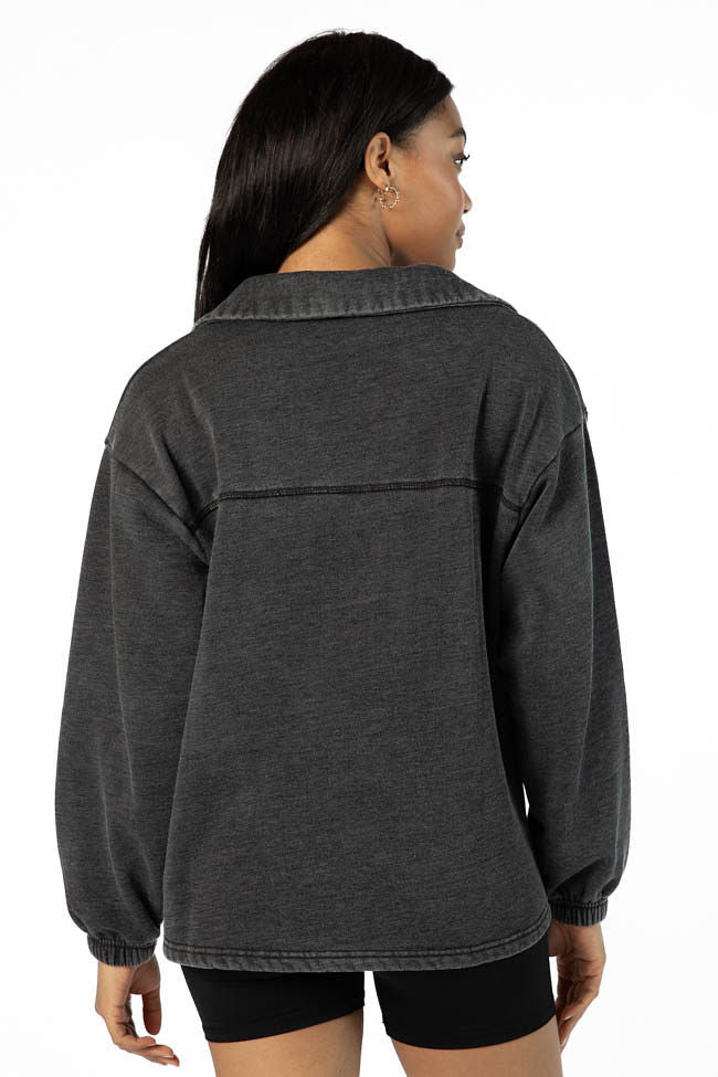 Learn As You Go Black Acid Wash Collared Pullover FINAL SALE-Sunny Prom