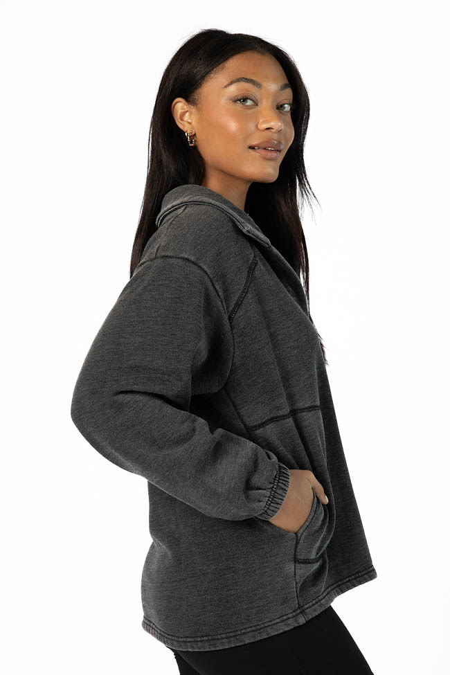 Learn As You Go Black Acid Wash Collared Pullover FINAL SALE-Sunny Prom