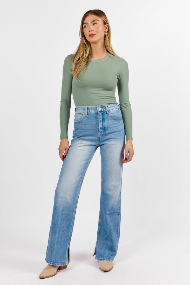 Emily Light Wash 90's Flare Split Hem Wide Leg Jeans SALE-Sunny Prom