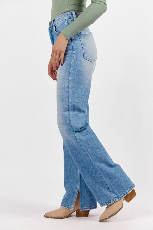 Emily Light Wash 90's Flare Split Hem Wide Leg Jeans SALE-Sunny Prom