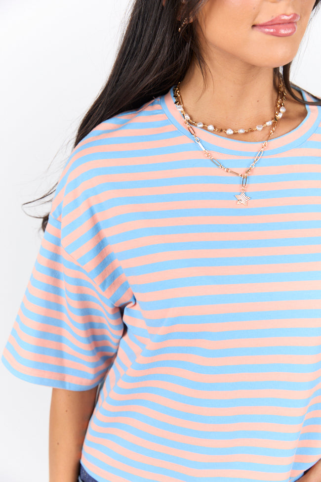 Keep It Casual Blue and Coral Multi Boxy Striped Tee SALE-Sunny Prom