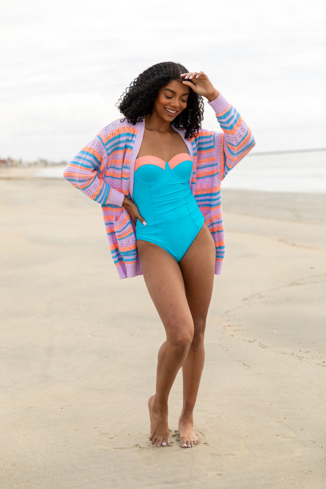 Pass On By Purple Multi Striped Open Knit Cardigan FINAL SALE-Sunny Prom