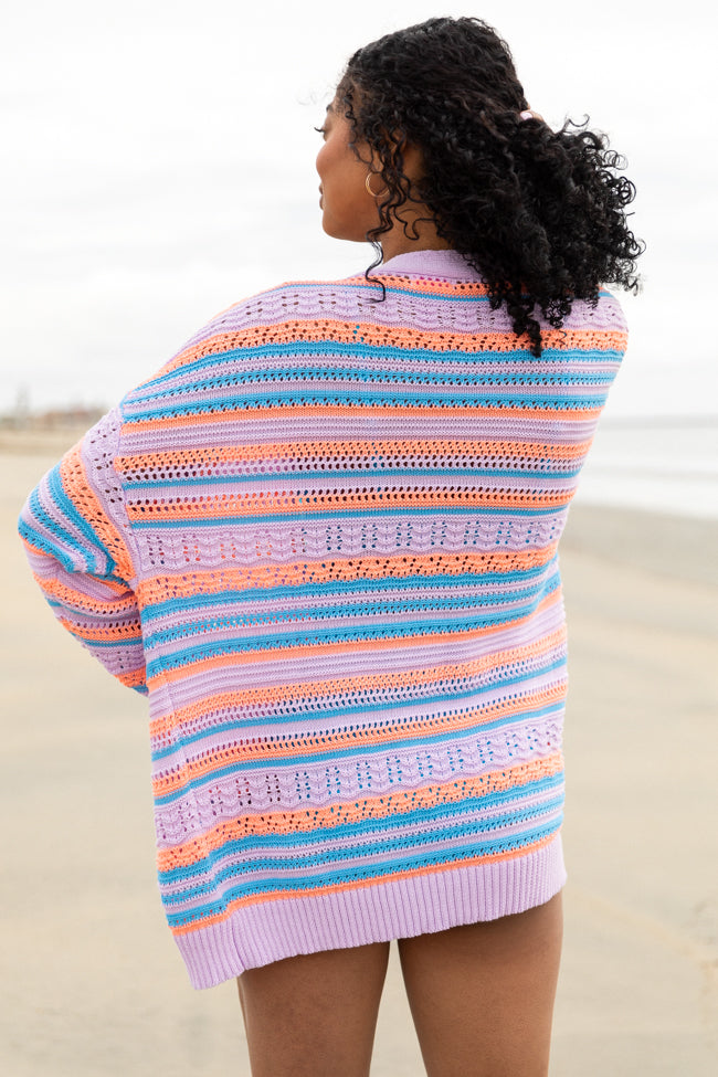 Pass On By Purple Multi Striped Open Knit Cardigan FINAL SALE-Sunny Prom