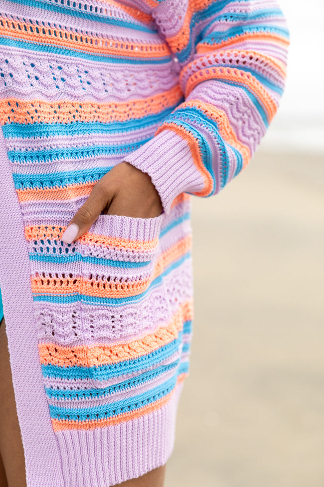 Pass On By Purple Multi Striped Open Knit Cardigan FINAL SALE-Sunny Prom