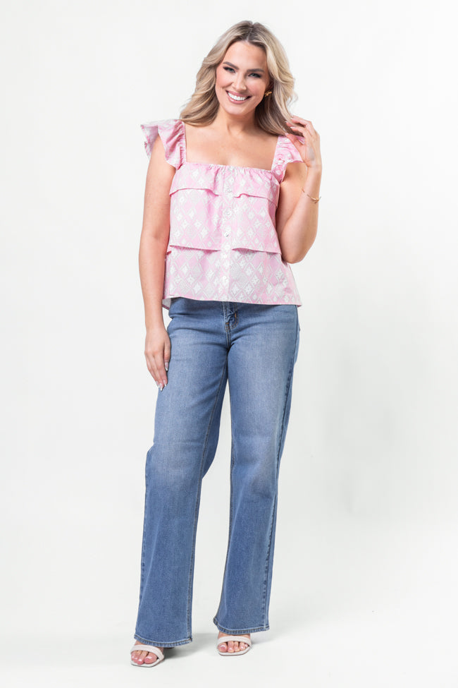 Wonderful Wildflowers Pink Print Button Front Tiered Tank SALE-Sunny Prom