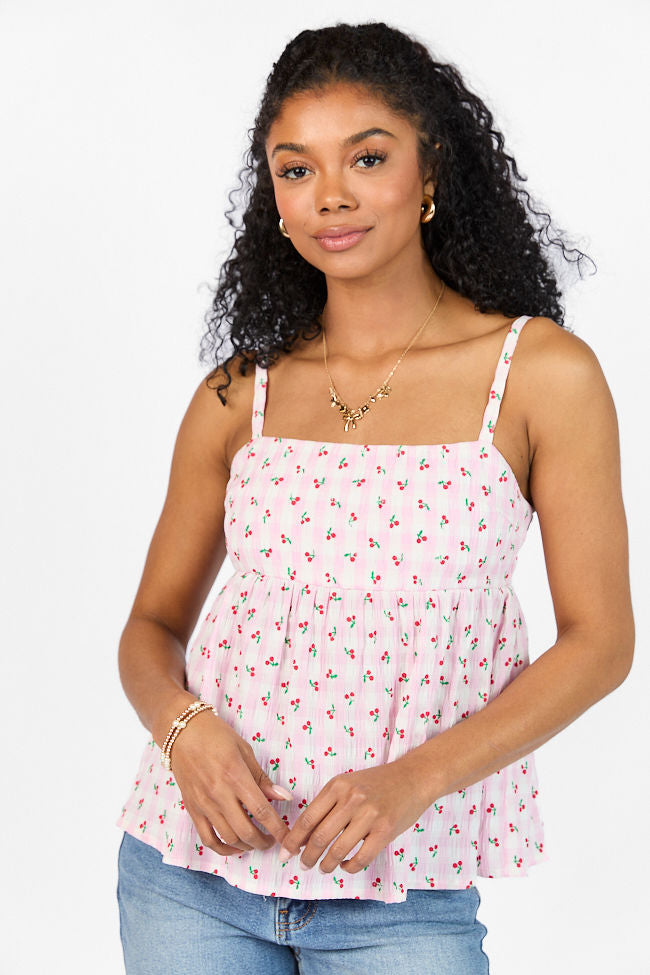 Sweet As Can Be Pink Cherry Gingham Print Tank FINAL SALE-Sunny Prom