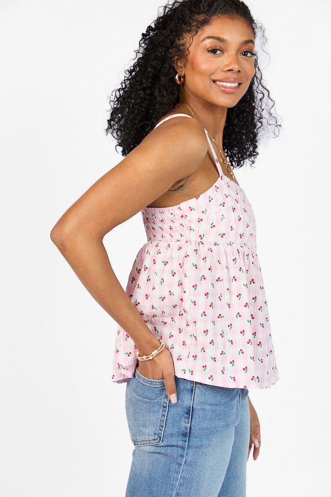 Sweet As Can Be Pink Cherry Gingham Print Tank FINAL SALE-Sunny Prom
