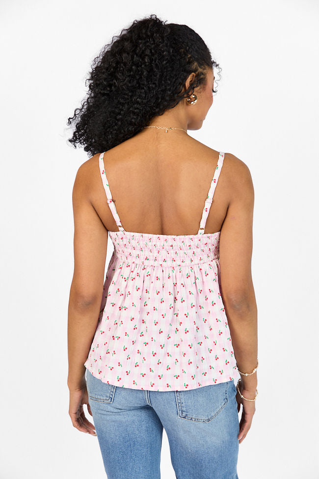 Sweet As Can Be Pink Cherry Gingham Print Tank FINAL SALE-Sunny Prom