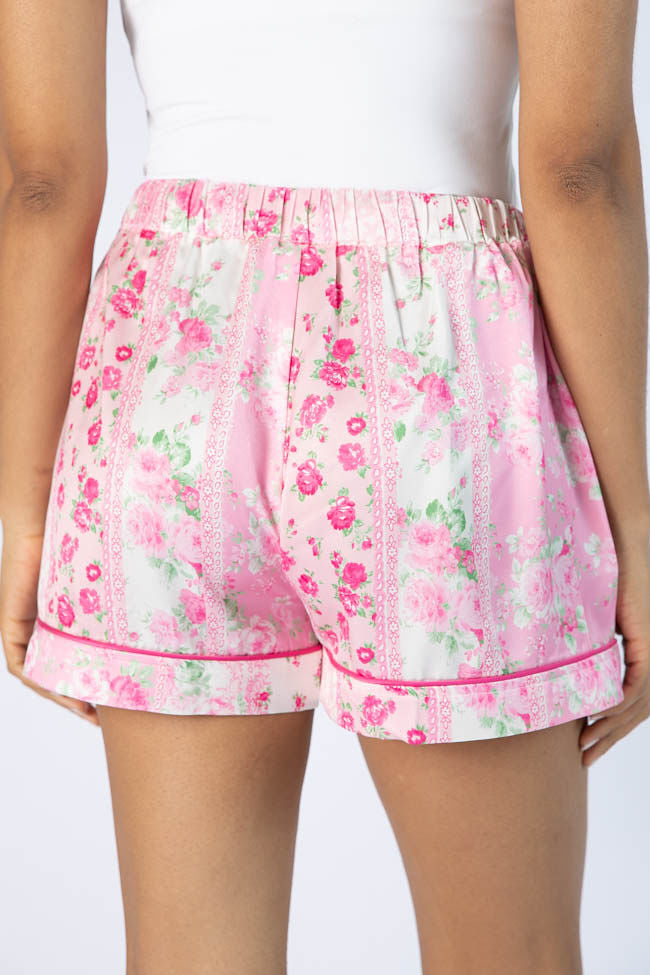 Don't Wake Me Up Pink Multi Floral Satin Pajama Shorts SALE-Sunny Prom
