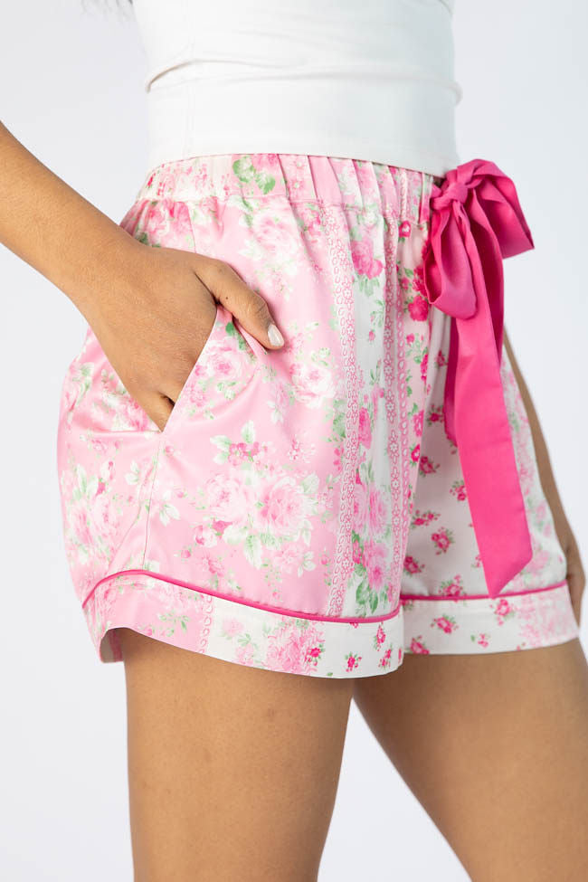 Don't Wake Me Up Pink Multi Floral Satin Pajama Shorts SALE-Sunny Prom