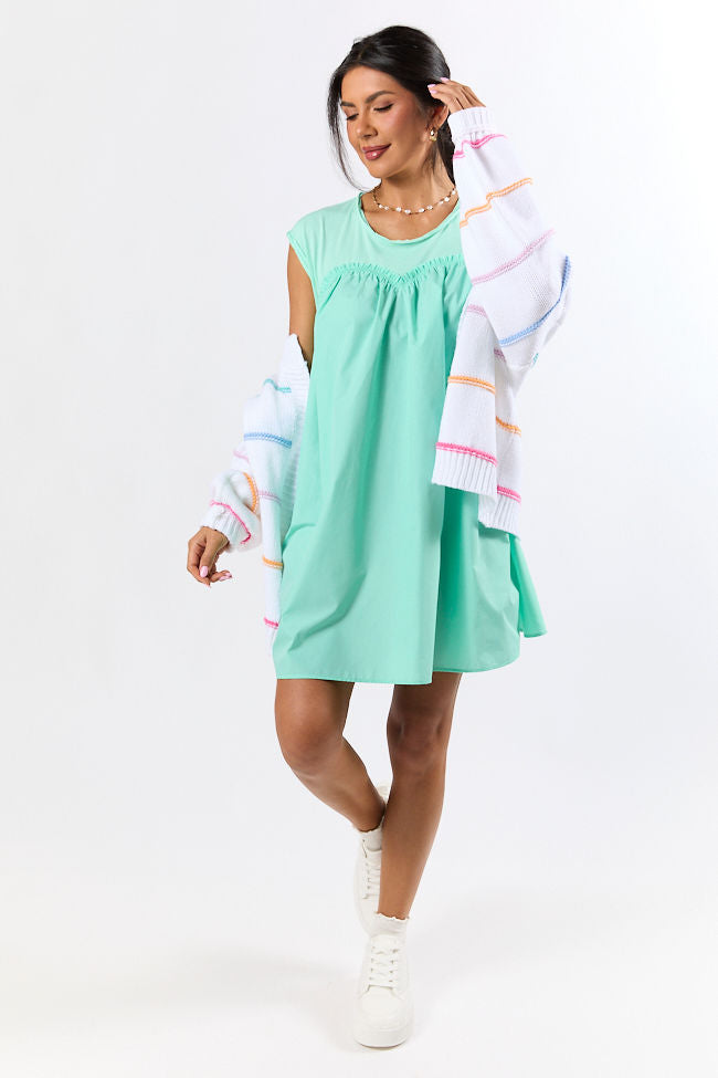All The Buzz Mint Knit and Woven Mix Dress FINAL SALE-Sunny Prom
